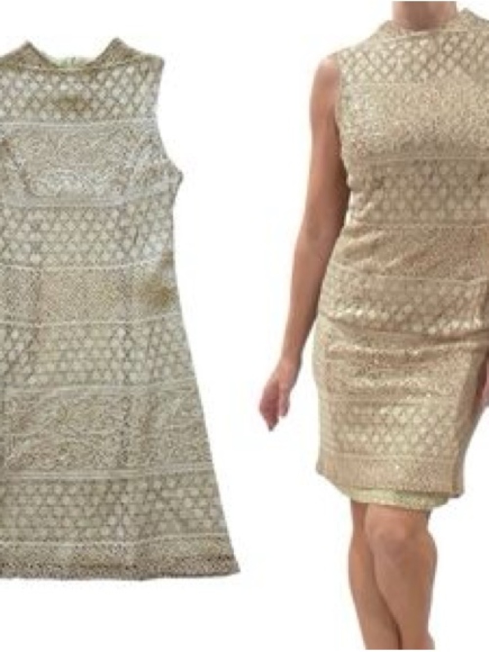 Onyx Nite Metallic Gold Sleeveless Embroidered Mini Dress